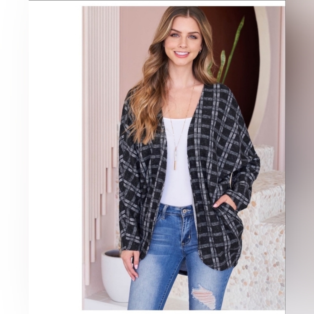 Plaid cardigan with pockets - Picture 5 of 5